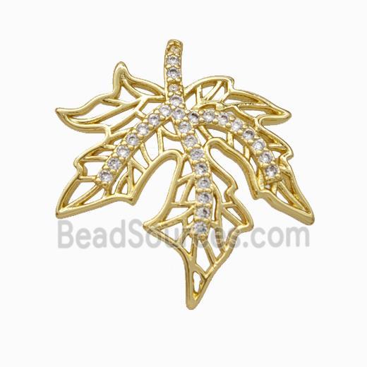 Maple Leaf Charms Copper Pendant Micropave Zirconia Gold Plated