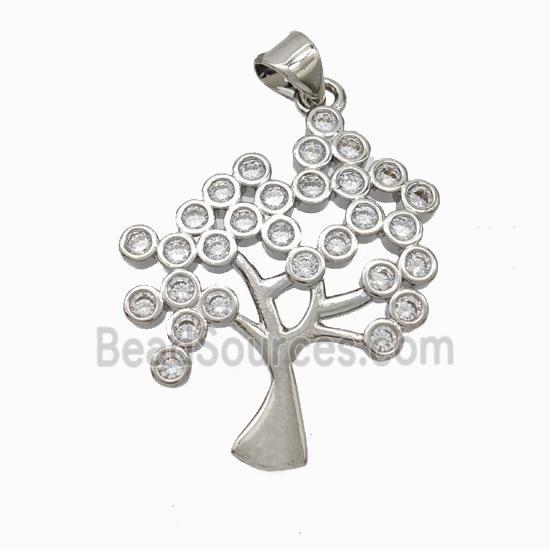 Copper Tree Pendant Micropave Zirconia Platinum Plated