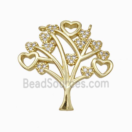 Copper Tree Pendant Micropave Zirconia Heart 2loops Gold Plated