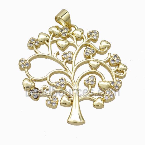 Copper Tree Pendant Micropave Zirconia Heart Gold Plated