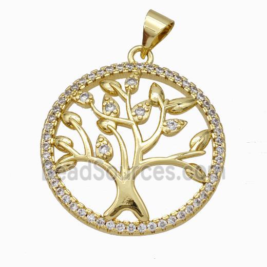 Copper Tree Pendant Micropave Zirconia Gold Plated