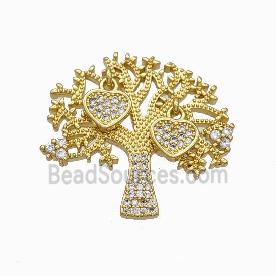 Copper Tree Pendant Micropave Zirconia Heart Gold Plated