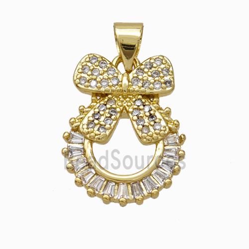 Copper Bow Pendant Micropave Zirconia Gold Plated