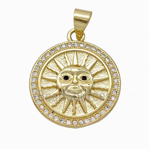 Copper Sun Pendnat Micropave Zirconia Gold Plated