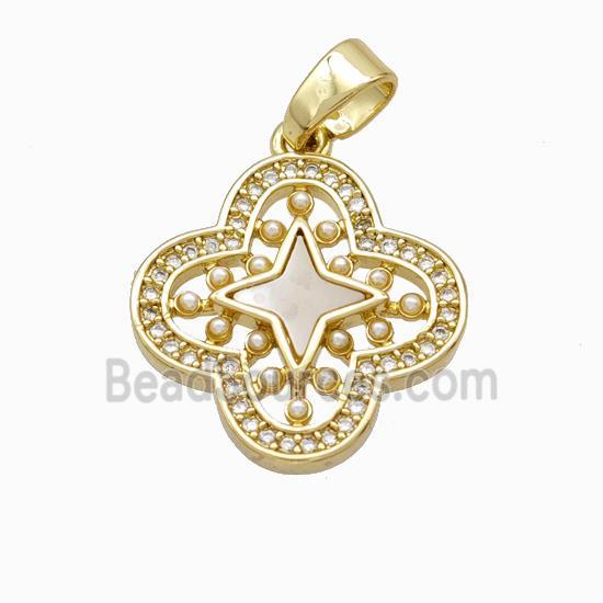 Copper Clover Pendant Micropave Zirconia Shell Resin Star 18K Gold Plated