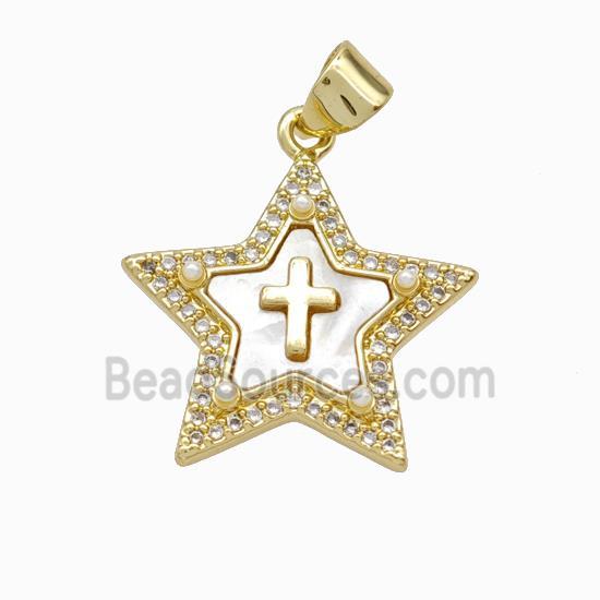 Copper Star Pendant Micropave Zirconia Shell Resin Cross 18K Gold Plated