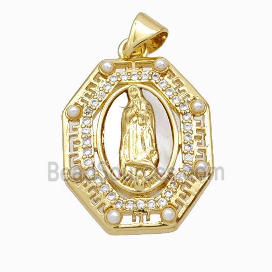 Jesus Charms Copper Pendant Pave Zirconia Shell Resin 18K Gold Plated