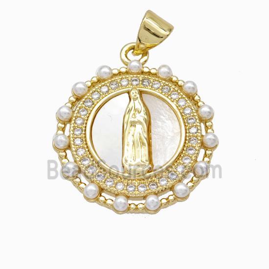 Jesus Charms Copper Pendant Pave Zirconia Shell Resin 18K Gold Plated