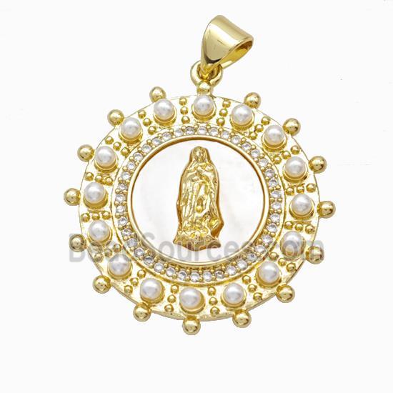 Jesus Charms Copper Pendant Pave Zirconia Shell Resin 18K Gold Plated