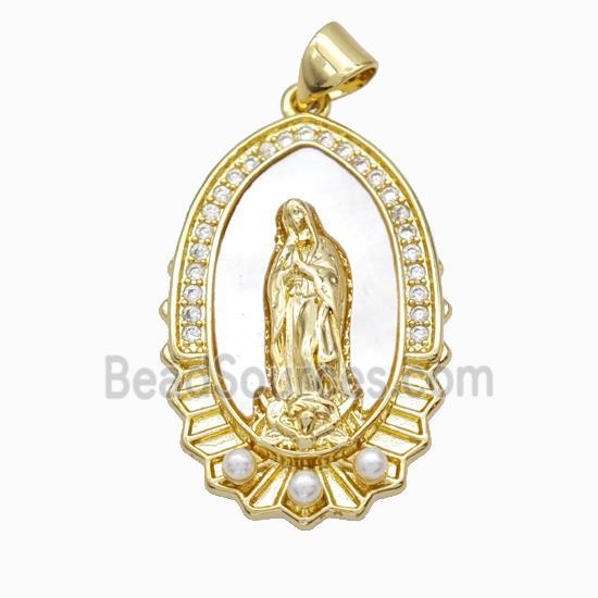 Jesus Charms Copper Pendant Pave Zirconia Shell Resin 18K Gold Plated