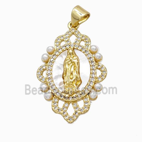 Jesus Charms Copper Pendant Pave Zirconia Shell Resin 18K Gold Plated