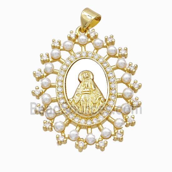 Virgin Mary Charms Copper Pendant Pave Zirconia Shell Resin 18K Gold Plated