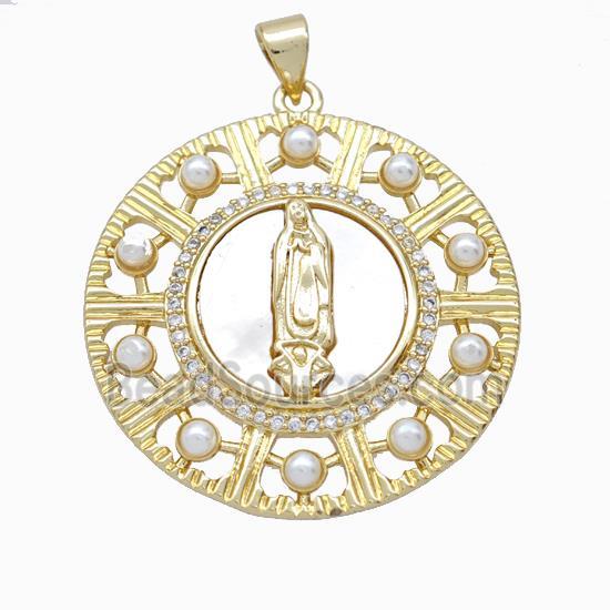 Jesus Charms Copper Pendant Pave Zirconia Shell Resin 18K Gold Plated