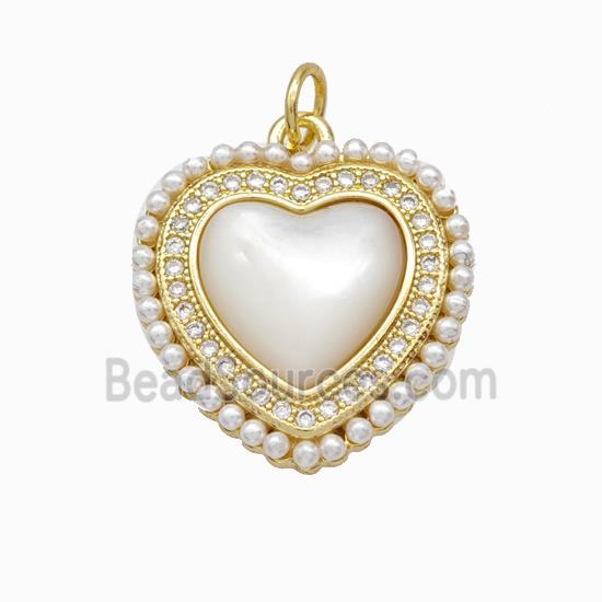 Copper Heart Pendant Pave Zirconia Shell Resin 18K Gold Plated