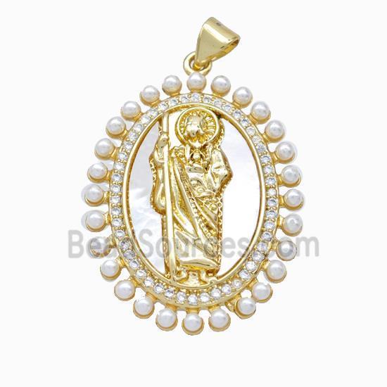 Saint Jude Charms Copper Pendant Pave Zirconia Shell Resin 18K Gold Plated