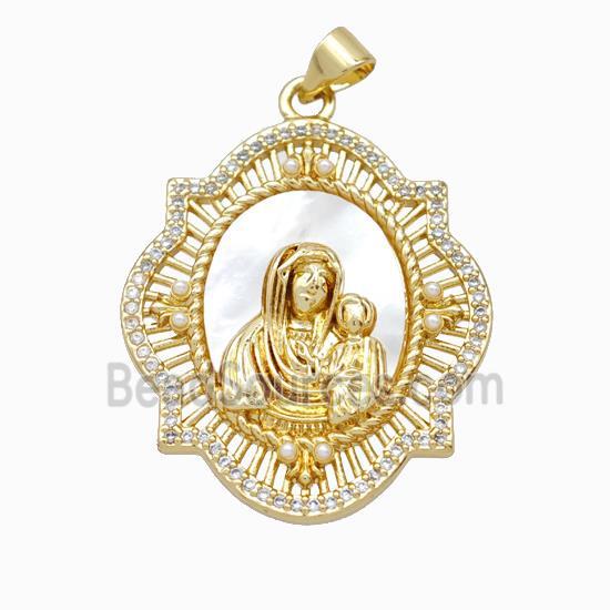 Copper Pendant Pave Zirconia Shell Resin Mother And Daughter 18K Gold Plated