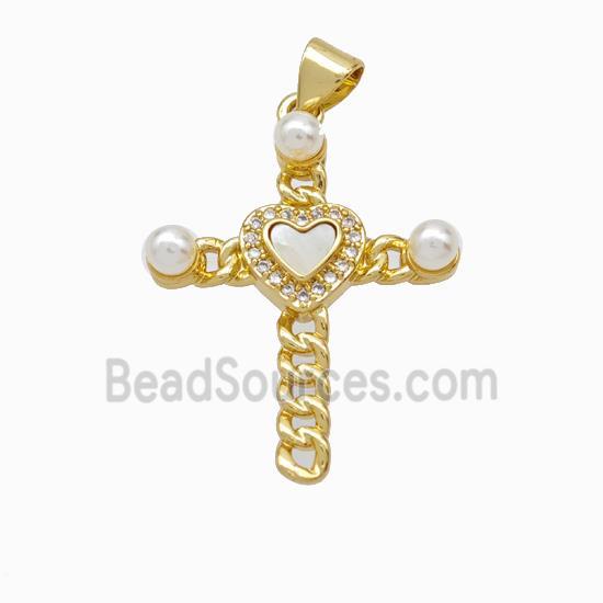 Copper Cross Pendant Pave Zirconia Shell Resin 18K Gold Plated