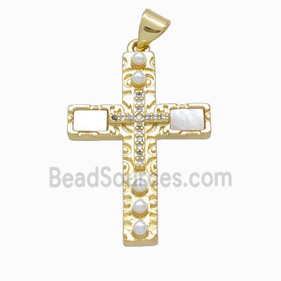 Copper Cross Pendant Pave Zirconia Shell Resin 18K Gold Plated