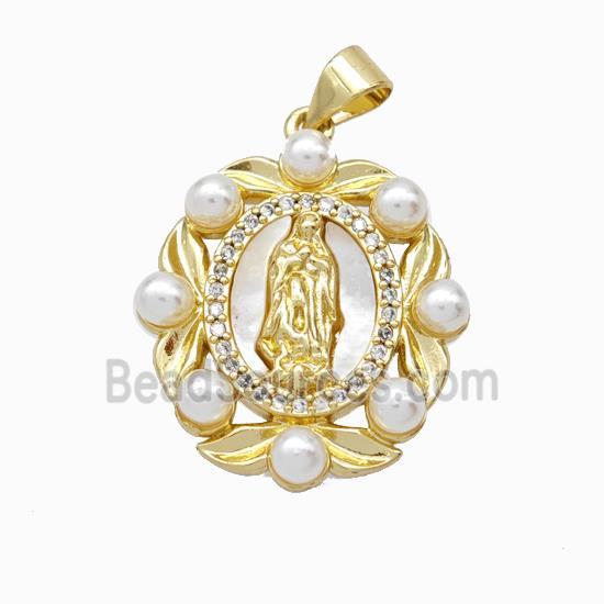 Jesus Charms Copper Pendant Pave Zirconia Shell Resin 18K Gold Plated