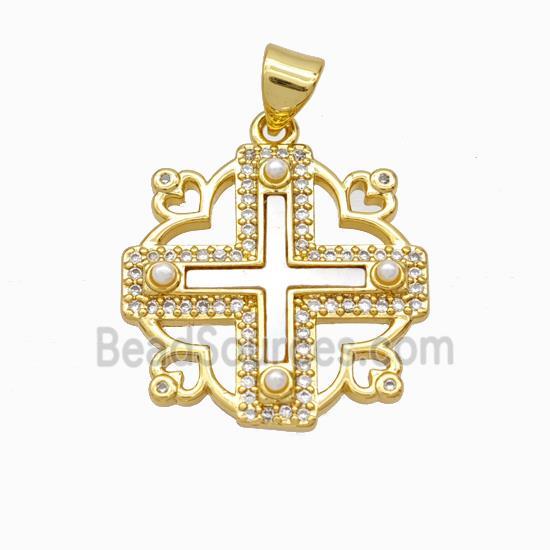 Copper Cross Pendant Pave Zirconia Shell Resin 18K Gold Plated