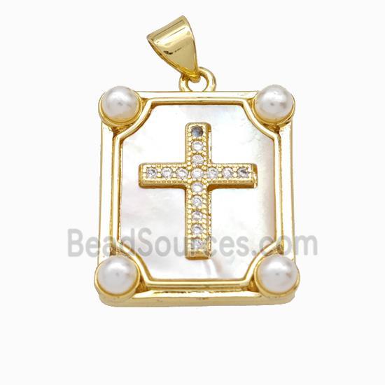 Copper Cross Pendant Pave Zirconia Shell Resin 18K Gold Plated