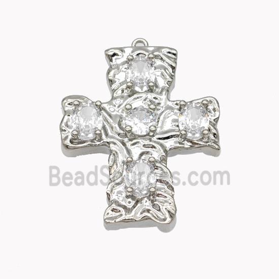 Copper Cross Pendant Pave Zirconia Platinum Plated