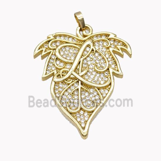 Copper Leaf Pendant Micropave Zirconia Gold Plated