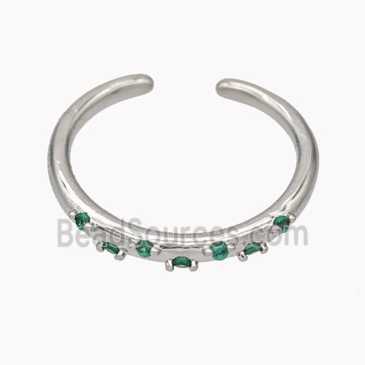 Copper Ring Micropave Green Zirconia Platinum Plated