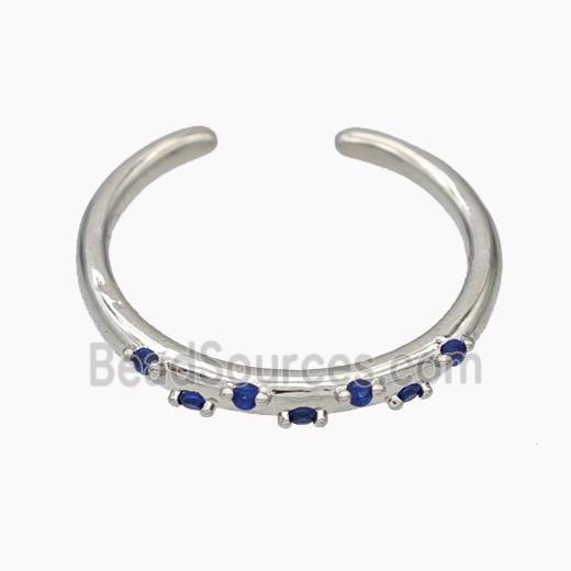 Copper Ring Micropave Blue Zirconia Platinum Plated