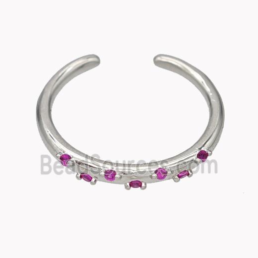 Copper Ring Micropave Fuchsia Zirconia Platinum Plated