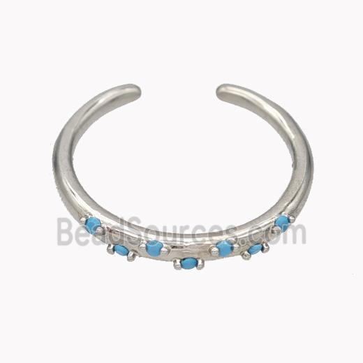 Copper Ring Micropave Turq Zirconia Platinum Plated