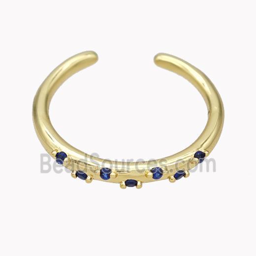 Copper Ring Micropave Blue Zirconia Gold Plated