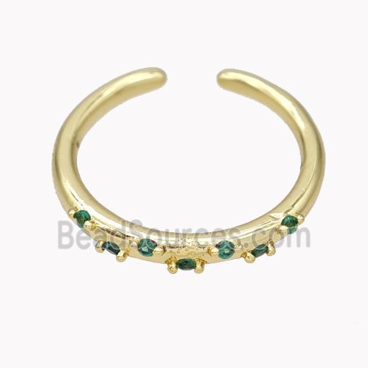 Copper Ring Micropave Green Zirconia Gold Plated