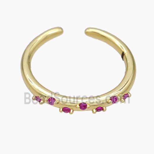 Copper Ring Micropave Fuchsia Zirconia Gold Plated