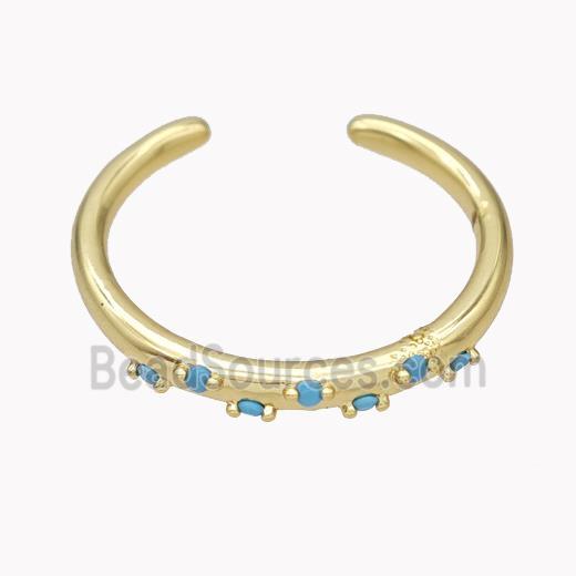 Copper Ring Micropave Turq Zirconia Gold Plated