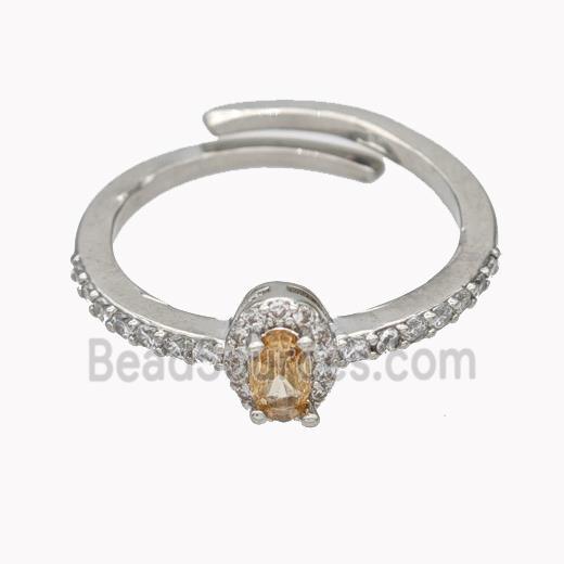 Copper Rings Micropave Zirconia Adjustable Platinum Plated