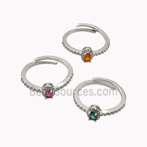 Copper Rings Micropave Zirconia Adjustable Platinum Plated Mixed