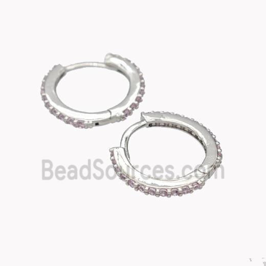 Copper Hoop Earrings Pave Zirconia Platinum Plated