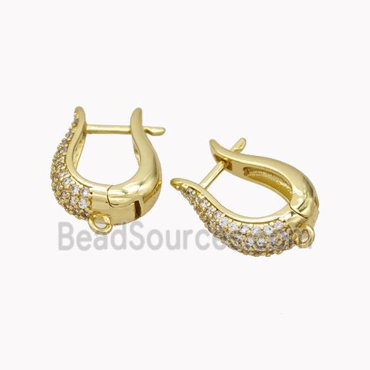 Copper Latchback Earrings Micropave Zirconia Gold Plated