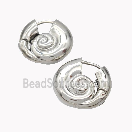 Copper Spiral Shell Hoop Earrings Platinum Plated