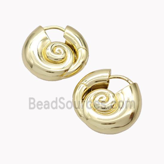 Copper Spiral Shell Hoop Earrings Gold Plated