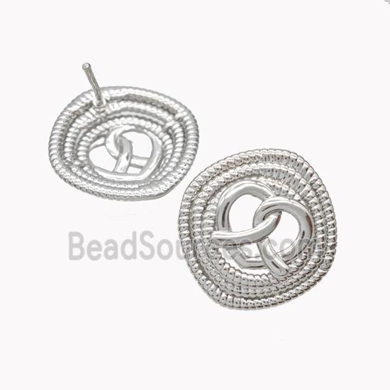 Enamel Heart Stud Earrings Spiral Platinum Plated