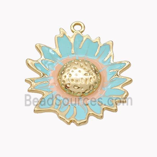 Copper Sunflower Pendant Blue Enamel Gold Plated