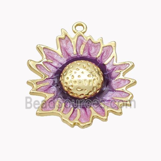 Copper Sunflower Pendant Purple Enamel Gold Plated