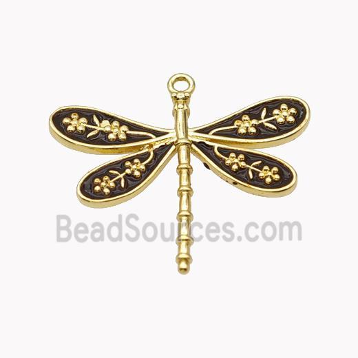 Copper Dragonfly Pendant Black Enamel Gold Plated