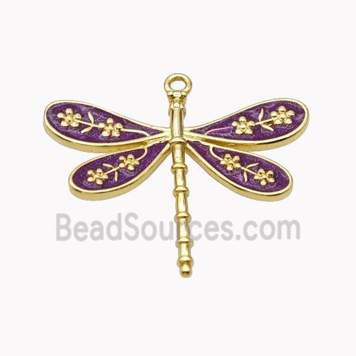 Copper Dragonfly Pendant Purple Enamel Gold Plated