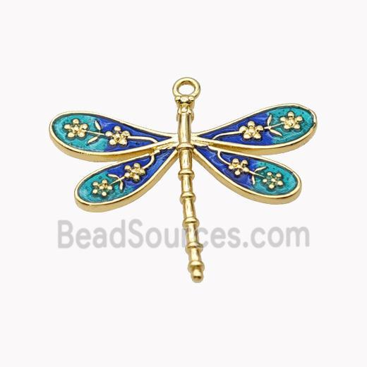 Copper Dragonfly Pendant Green Enamel Gold Plated