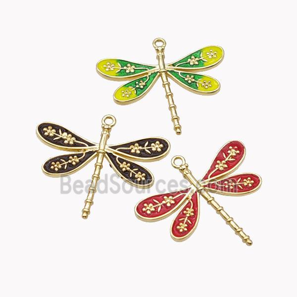 Copper Dragonfly Pendant Enamel Gold Plated Mixed