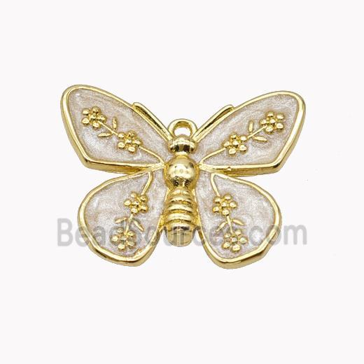 Copper Butterfly Pendant White Enamel Gold Plated