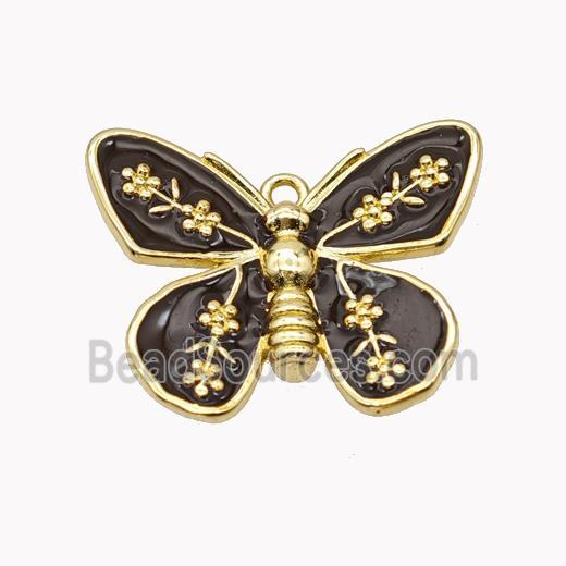 Copper Butterfly Pendant Black Enamel Gold Plated